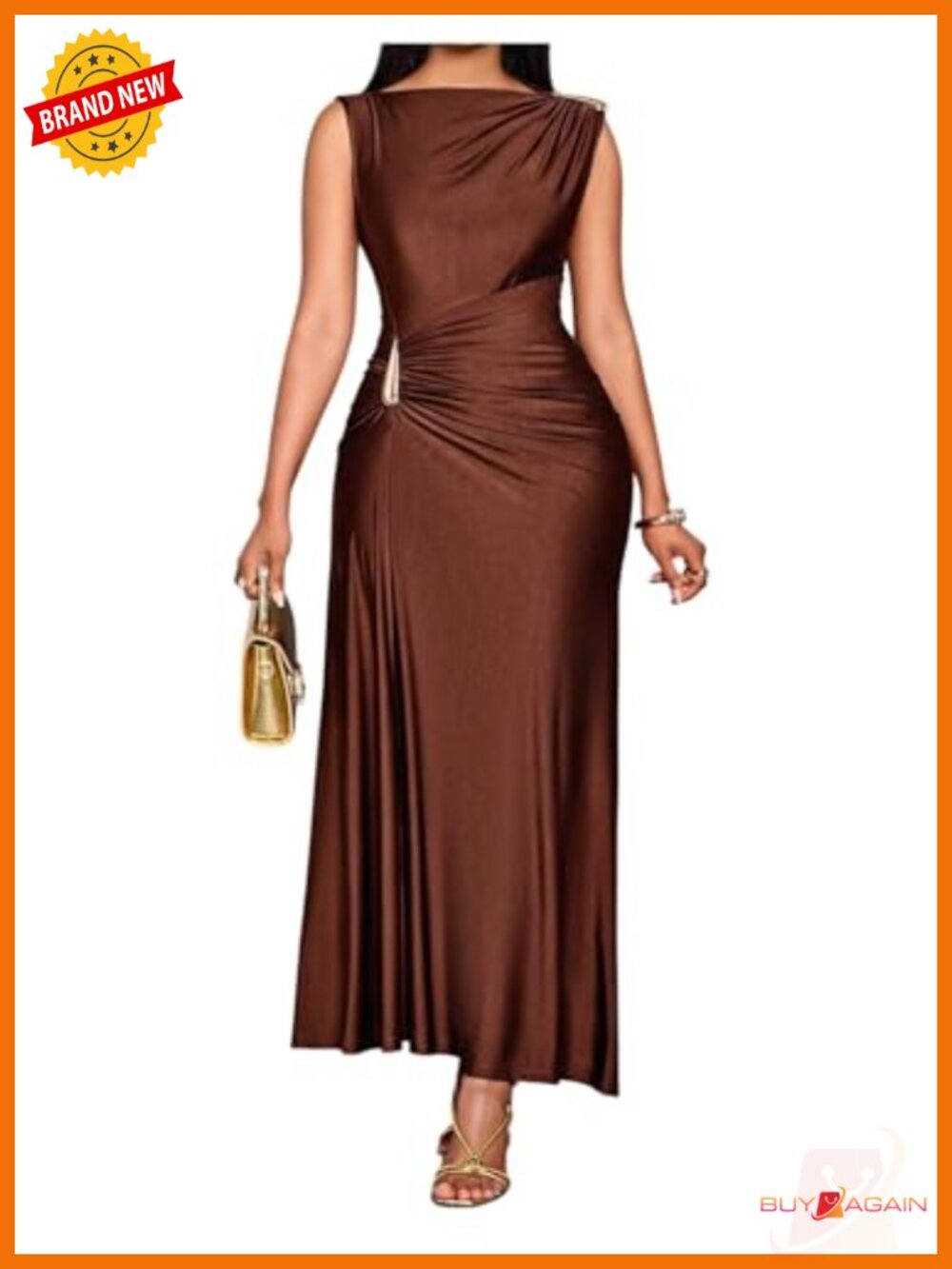 Ruched Maxi Dress Twist Front Boat Neck Sleeveless Formal Wedding Guest